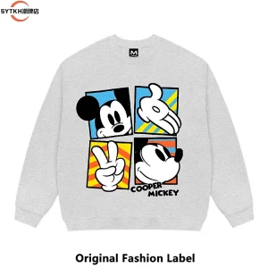 American fashion brand retro Mickey Mouse print crewneck fleece sweatshirt unisex loose and versatile cartoon couple jacket – Image 3