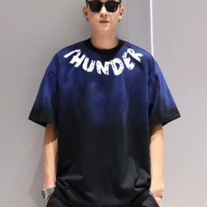 King size 300 pound American gradient short sleeve T-shirt men's summer fashion brand retro luxury loose casual top – Image 4
