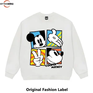 American fashion brand retro Mickey Mouse print crewneck fleece sweatshirt unisex loose and versatile cartoon couple jacket – Image 4