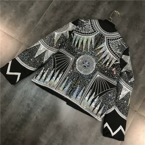 Internet celebrity with the same autumn 2024 new heavy industry dazzling sequins star abstract figure embroidered jacket short coat top – Image 4
