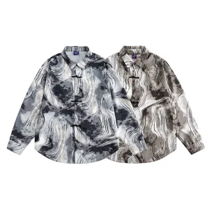 GU LIANG "Designer Brand" / Unisex / High Street Fashion Brand Niche Water Mill Full Print Versatile Shirt – Image 5