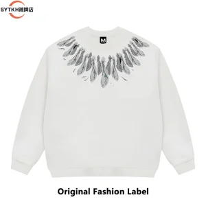 American retro fashion brand autumn and winter unisex feather print sweatshirt, niche couple, versatile crewneck pullover – Image 4