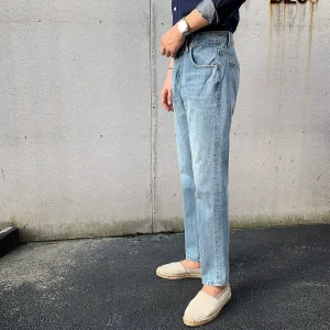 Casual retro light blue washed straight nine-point jeans male ins casual trend handsome little feet jeans – Image 3