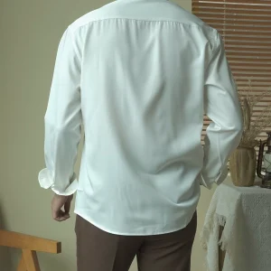 CHAT handsome V-neck loose casual long-sleeved shirt men's Korean version of no-iron Japanese white design sense premium shirt – Image 5
