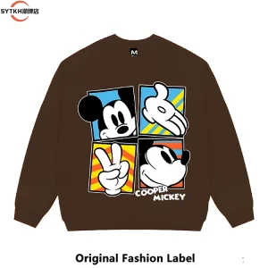 American fashion brand retro Mickey Mouse print crewneck fleece sweatshirt unisex loose and versatile cartoon couple jacket – Image 5