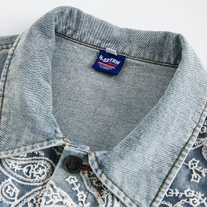 GU LIANG "Designer Brand" good things select American cashew fruit flower lace stitched denim jacket trend – Image 3