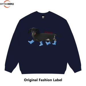American fashion brand design sense dachshund dog print heavy crewneck sweatshirt unisex versatile loose couple jacket – Image 4