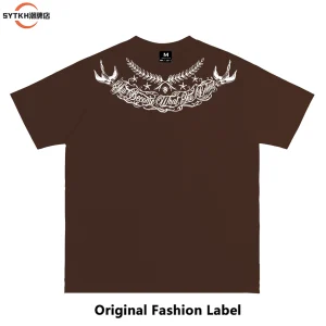 American retro national fashion brand flying pigeon letter design sense print short sleeve T-shirt unisex loose hip-hop top – Image 4