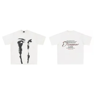 New American retro Harajuku style depicting head pattern printing Korean version loose short-sleeved t-shirt men and women tops – Image 3