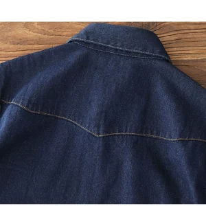 Foreign trade tail goods special denim shirt men's spring and autumn american retro casual top dark wash denim jacket men – Image 4