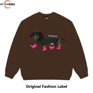 American fashion brand design sense dachshund dog print heavy crewneck sweatshirt unisex versatile loose couple jacket – Image 3