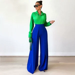 Women slim casual pants European and American women's loose and thin wide-leg pants straight-leg fashion slacks – Image 3