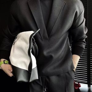 Double-side zipper, V-neck sweatshirt set, men's spring and autumn fashion trends, handsome, loose and casual two-piece set – Image 4