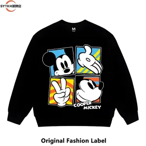 American fashion brand retro Mickey Mouse print crewneck fleece sweatshirt unisex loose and versatile cartoon couple jacket