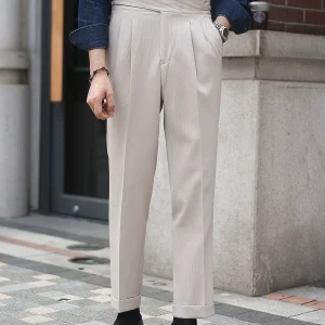 Italian Neapolitan double-pleated business commuter suit pants men's drape no-iron straight Gurgo premium trousers – Image 3