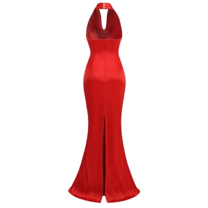 New Red Halterneck V-Neck Sexy Open Back Casual Long Skirt Evening Dress Toast Dress Dress Party Wedding – Image 3