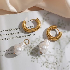 European and American style baroque pearl thick earrings stainless steel 18K furnace vacuum plating earrings women's jewelry wholesale – Image 4