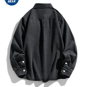 NASA co-branded cotton cargo denim shirt jacket men's spring and autumn ruffian trend loose lapel trendy trendy brand shirt – Image 3