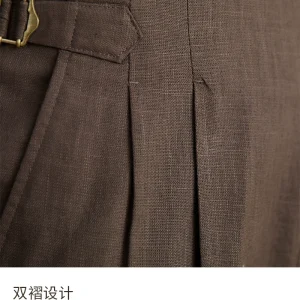 Mr. Lusan summer gentleman Hollywood high-waisted straight pants cotton + 50% hemp breathable adjustment buckle casual pants men – Image 4