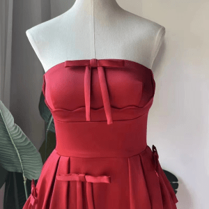 Viet Nam niche light luxury 2024 bandeau sexy bow cinched waist slim big swing dress skirt midi dress – Image 4