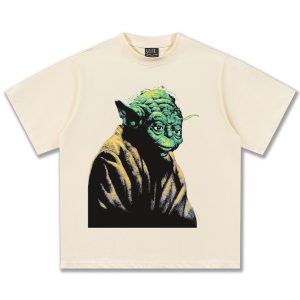 2025 Spring/Summer New Star Wars Yoda American Movie Vintage Short Sleeve T-Shirt Washed and Distressed Heavy Trend – Image 4