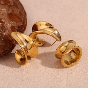 European and American fashion niche design popular glossy rings, stainless steel, 18K gold plating, casting hook groove earrings, women – Image 4