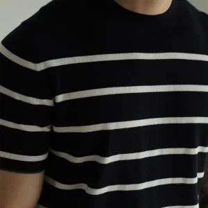 knitted short-sleeved T-shirt American retro men's round neck solid color spring and summer – Image 3