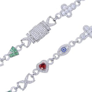 European and American new hip-hop men's love eye cross color necklace with diamonds full of diamonds personality trend jewelry – Image 6