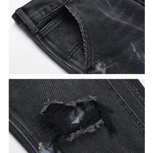 CWHAT high street splash ink graffiti ripped patch retro trendy brand distressed loose straight lumber pants jeans men – Image 4