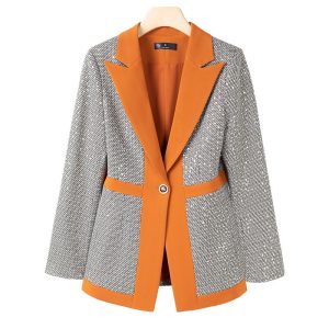 Early autumn suit, women's new temperament, high-end and noble, slim and thin, heavy sequins, professional checks, color-blocked suit – Image 5