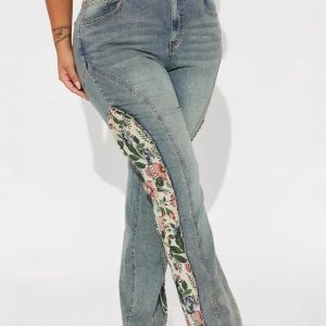 TZ9034 spliced floral denim bell bottoms European and American Amazon cross-border new products – Image 5