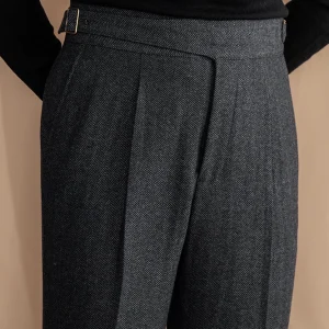 Mr. Lusan vintage wool herringbone Gorgo slacks, British bloody gangster warm high-waisted straight pants – Image 3