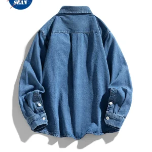 NASA co-branded cotton cargo denim shirt jacket men's spring and autumn ruffian trend loose lapel trendy trendy brand shirt – Image 4