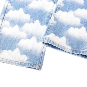 Street VIBE wind sky clouds make old tide brand washed small straight trendy men's casual jeans – Image 4