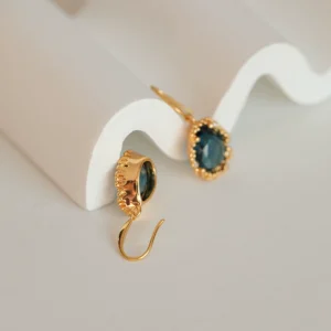 Translucent and brilliant sapphire earrings, original design jewelry, high-end sense of light luxury design, lens earrings for women – Image 3
