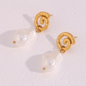 European and American ins fashionable, simple and light luxury stud earrings, women's made baroque pearl whirlwind earrings – Image 6