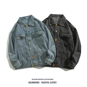 Spring and autumn ins contrasting button denim jacket, men's fashion brand loose casual handsome wash oversize jacket – Image 3