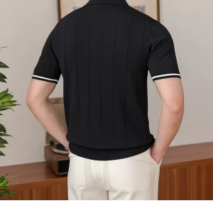 Mr. Lusan 16 stitch series breathable anti-wrinkle dry men's business casual stretch lapel short sleeve T-shirt POLO – Image 3