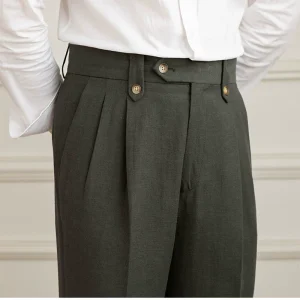 Mr. Lusan summer gentleman cotton linen high-waisted straight leg slacks men's British versatile breathable fashion Italian pants – Image 5