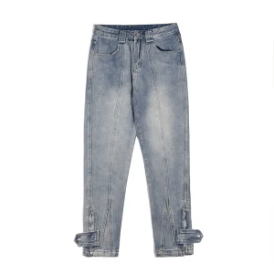 CWHAT High Street distressed three-dimensional tailoring pants side zipper snap fastenings vintage loose dad pants jeans men – Image 4