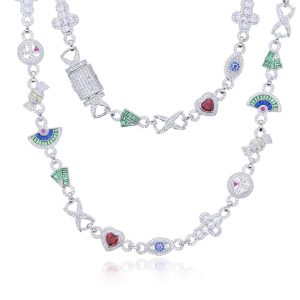 European and American new hip-hop men's love eye cross color necklace with diamonds full of diamonds personality trend jewelry – Image 5
