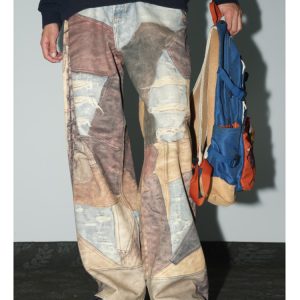 European and American niche all-over design print jeans, West Coast American pants, vintage contrasting wide-leg pants – Image 4