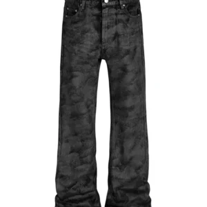 CWHAT American High Street RO Style Retro Wash, Distressed Glitter Coated Rubber, Micro Flare Jeans, Men's Wix Pants – Image 5
