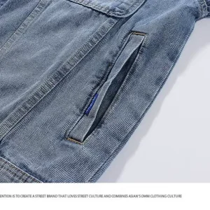 Monogram print denim jacket men's spring and autumn fashion brand loose and versatile casual design sense niche couple cargo jacket – Image 7