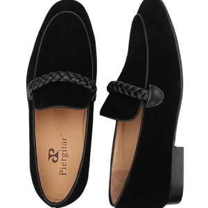 Exported overseas men's black suede loafers handmade custom leather twist braid horizontal strap fashion single shoes men – Image 3