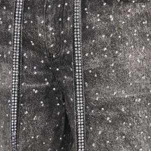 CWHAT retro AC style full of diamond print, hot diamond belt wash, distressed casual and relaxed trendy straight-leg jeans – Image 3