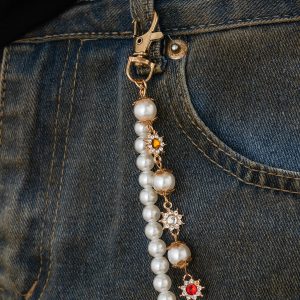 European and American pearl small flower trouser chain high-end sense boys hip-hop niche jeans hanging chain men's waist chain chain accessories – Image 6