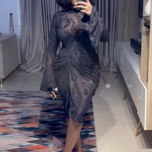 Trumpet sleeve slit hip hugging dress flared sleeve slit hip dress women – Image 3