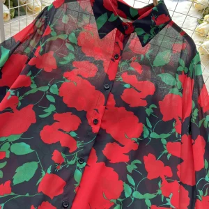 Spring/Summer New Long-sleeved French Retro Top Women's Slim Loose Polo Collar-Sleeve Floral Thin Shirt – Image 5