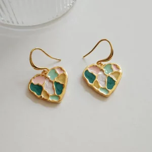 Dream life, colorful personality, fashionable and artistic, women's peach heart-shaped earrings, temperament, drop glaze, Morandi color matching earrings